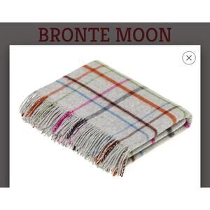 Bronte by Moon Merino Lambswool Throw Blanket Windowpane Gray Made In England